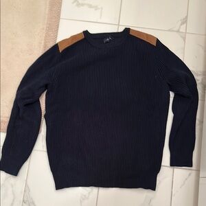 J Crew Men's Navy Sweater with Brown Accents